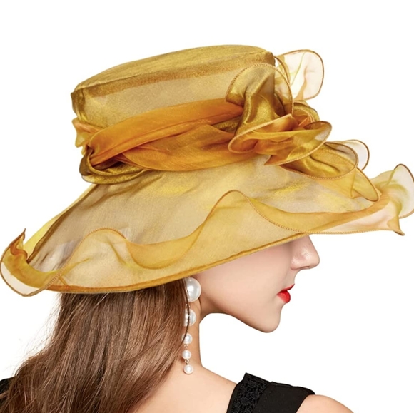 Beautiful Gold Crushed Floppy Organza Hat Kentucky Derby Church Spri…